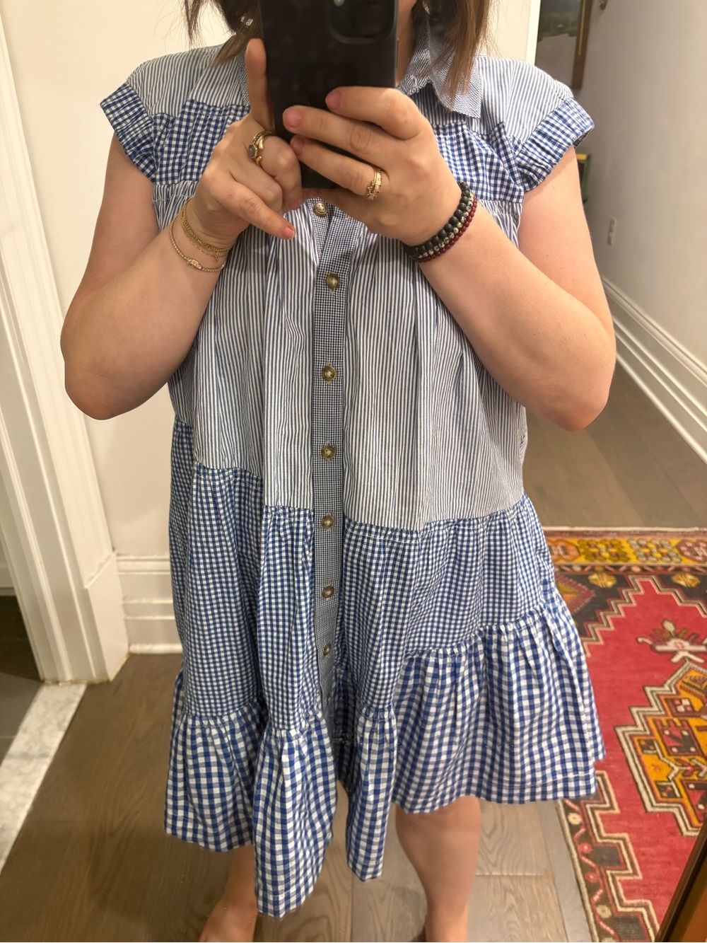 Anthropologie Pilcro Gingham Blue Button Front Summer Dress
